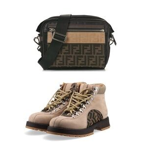 Authentic Fendi Leather Monogram Hiking Boots men size UK5 US6